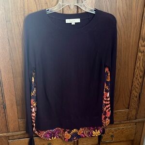 LOFT Women's Dark Purple Top with Floral Accents